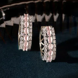 Priyaasi Silver Plated American Diamond Stone Studded Circular Hoop Earrings-20