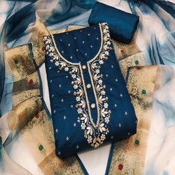 ASISA Embroidered Art Silk Unstitched Dress Material-image-86