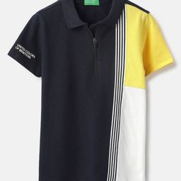 United Colors of Benetton Boys Striped Polo Collar Pure Cotton T-shirt-image-38