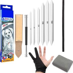 Artline sketching & sand Paper Blending Stumps & Sketching Glove or Charcoal Pencil-6