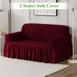 HOKIPO Maroon Self Design 2-Seater Stretchable Sofa Cover With Arms-12