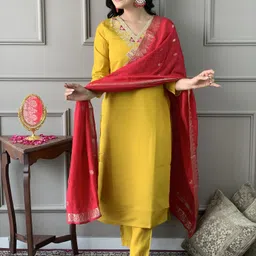 KALINI Women Ethnic Motifs Embroidered Regular Kurta with Trousers & With Dupatta-picture-57