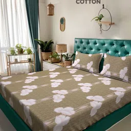 Myntra Elegant Homes Mustard & Pink Floral 400 TC King Bedsheet with 2 Pillow Covers-image-61