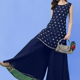 PARROT CREATION Geometric Embroidered Sequinned Georgette Kurti with Sharara And Dupatta image 4