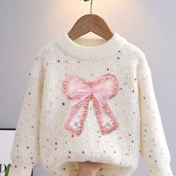 Bold N Elegant Girls Colorful Dots & Bow Embellished Wool Sweater Pullover-image-25