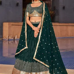 DIVASTRI Embroidered Sequinned Semi-Stitched Lehenga & Unstitched Blouse With Dupatta-picture-12