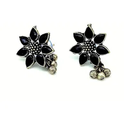 Yash Jewels Emporiums Silver Plated Artificial Stones Studded Oxidised Drop Earrings-9