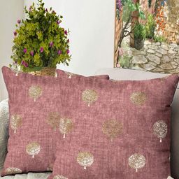 Blue Grass Pink & Gold 2 Pieces Floral Velvet Square Cushion Covers-image-73