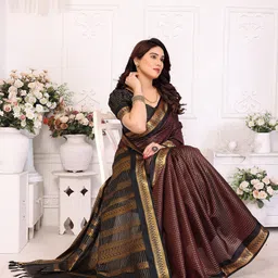 yourwish Checked Zari Pure Cotton Mysore Silk Saree image 4