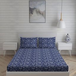 Living scapes by Pantaloons Blue & White 220TC Cotton King Bedsheet Set 2.74 m x 2.74 m-image-86