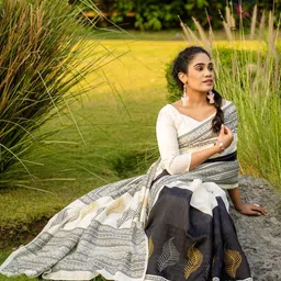 Anouk Rustic Ethnic Motifs Silk Blend Block Print Saree image 3