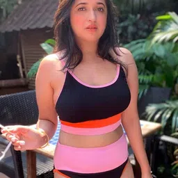 ANGEL CROSHET Ribbed Colour Block High Waist Bikini-image-68