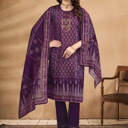 Anouk Women Printed Regular Mirror Work Kurta with Trousers & With Dupatta image 1