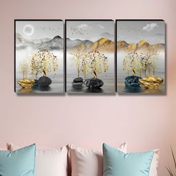 Aura Multicoloured 3 Pieces Tree Wood Wall Paintings-image-39