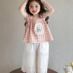 LULU & SKY Girls Checked Top with Palazzos-image-12