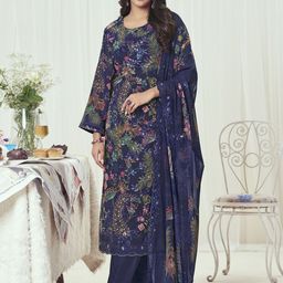 Stylee Lifestyle Navy Blue Georgette Embroidered Dress Material-image-19