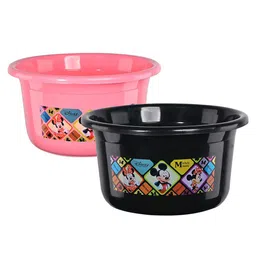 Kuber Industries Black & Pink 2 Pieces Disney Check Printed Light Weight Bath Tubs-32