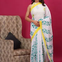 Vanedik Floral PrintedPure Cotton Block Print Saree-32