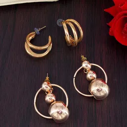 PRIVIU Set Of 2 Rose Gold-Plated Circular Shaped Half Hoop Earrings-1