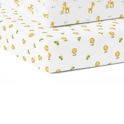 The White Cradle Yellow & White 2 Pcs Cartoon Printed 120 TC Cotton Fitted Crib Bedsheets-picture-3