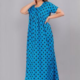 AAKARSHANA CREATION Blue Pure Cotton Maxi Printed Nightdress-image-77