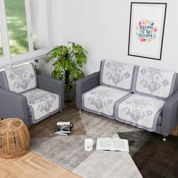 Aura Cream-Coloured & Blue Printed Cotton Sofa Cover-image-75