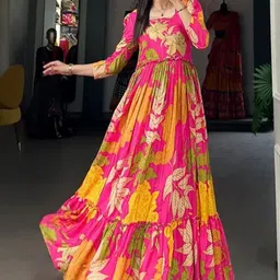 Fashion2wear Rose Bloom Pink Floral Empire Maxi Dress-picture-3