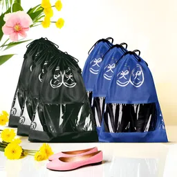 Aura Blue & Black Pack Of 6 Printed Water Resistant Shoes Organisers-0