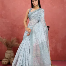 Jevi Prints Floral Pure Cotton Block Print Saree image 4