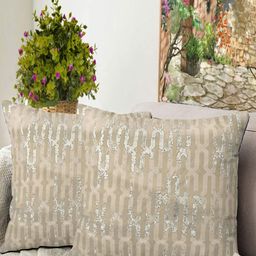 Blue Grass Beige & Grey 2 Pieces Abstract Printed Velvet Square Cushion Covers-image-90