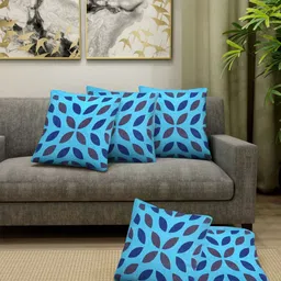 Myntra Elegant Homes Blue & Purple Set of 5 Floral Square Cushion Covers-30