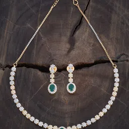 Kushal's Fashion Jewellery Rhodium Plated Zircon Stones Studded Jewellery Set-image-93