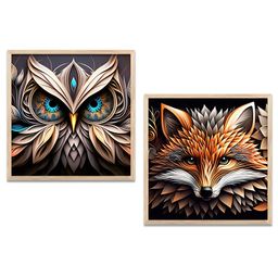 Kotart Brown & Black 2 Pieces Modern Wooden Square Wall Arts-picture-49