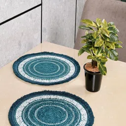 Saral Home 2-Pcs Teal-Blue & White Printed Cotton Round Table Placemats-37