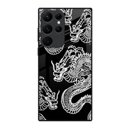 QRIOH White Dragon Printed Samsung Galaxy S22 Ultra Glass Back Case Mobile Accessories-image-83