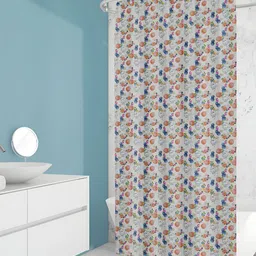 ArtzFolio White & Blue Printed Waterproof Shower Curtain-7