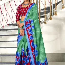 Suha Sea Green Pure Cotton Printed Block Print Sarees-picture-44