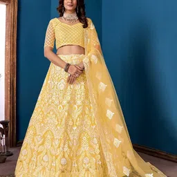 ZAALIMA FASHION Embroidered Thread Work Semi-Stitched Lehenga & Blouse With Dupatta-image-39