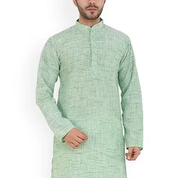 Aaryavar Men Checked Thread Work Khadi Kurta-13