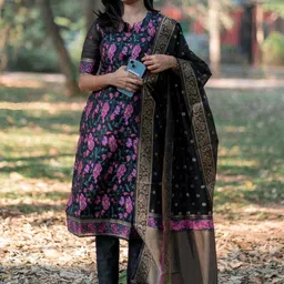 Kedar Fab Women Woven Design Art Silk Kurta Sets-image-68