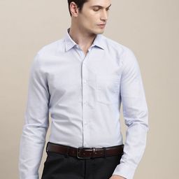 Turtle Men Standard Slim Fit Spread Collar Textured Cotton Formal Shirt-picture-6
