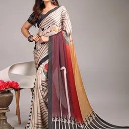 Avyay Creation Striped Digital Printed Saree-image-6