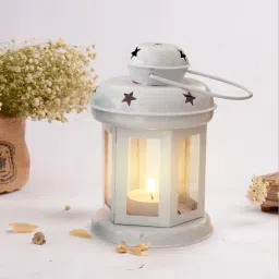 Star Lantern Tealighht Candle Holder for Home Decoration Diwali Eid Christmas White Metal Hanging Lantern-image-74