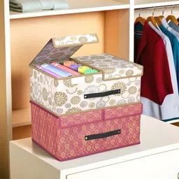 Kuber Industries Maroon & White 2 Pieces Printed Foldable Multi-Utility Organisers-26