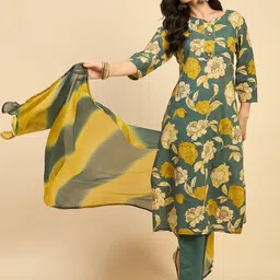 Azira Women Floral Printed Regular Pure Cotton Kurta with Palazzos & With Dupatta-image-47