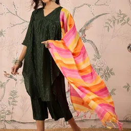 InWeave Women Printed Regular Kurta with Palazzos & With Dupatta image 3