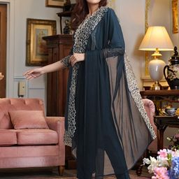 Aaghnya Women Viscose Rayon Embroidered Kurta Sets-image-89