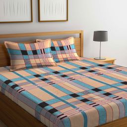 Myntra Elegant Homes Peach-Coloured Printed 300 TC Fitted King Bedsheet Set 2.5 x 2.2 m-17