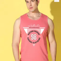 WOOSTRO Pack Of 2 Printed Combed Cotton Gym Vests VWS26(98 PEACH)(PLAIN WHITE)-image-93
