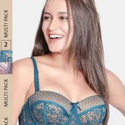 Susie Blue & Grey Pack Of 2 Floral Lace Bra Underwired Lightly Padded-image-77